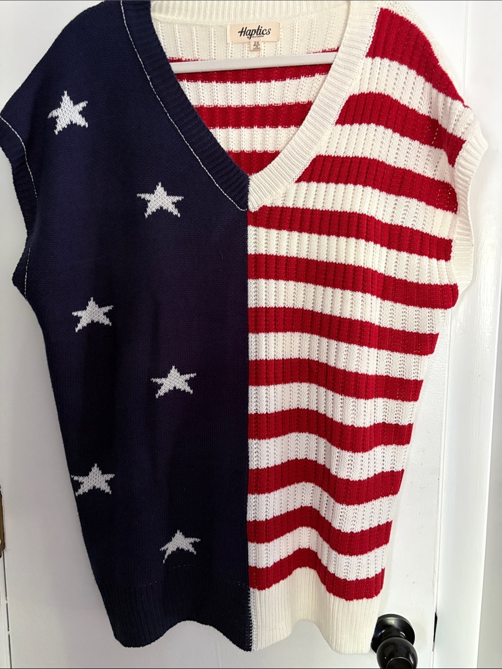 Patriotic Knit Vest - Stars & Stripes Sleeveless Sweater Haptics
